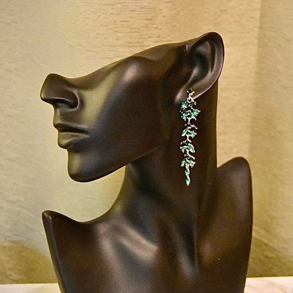 Green Rhinestone Statement Earrings - Picture 3 of 6
